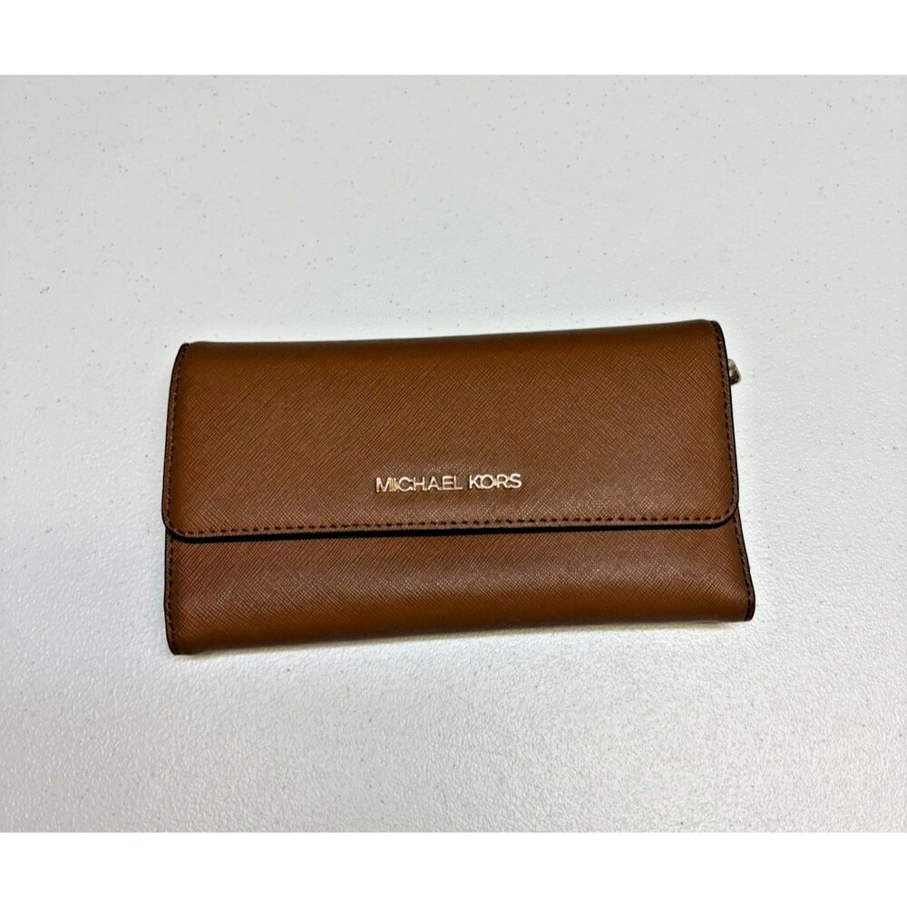 Michael Kors Jet Set Travel Tri Fold Leather Brown Wallet NWT